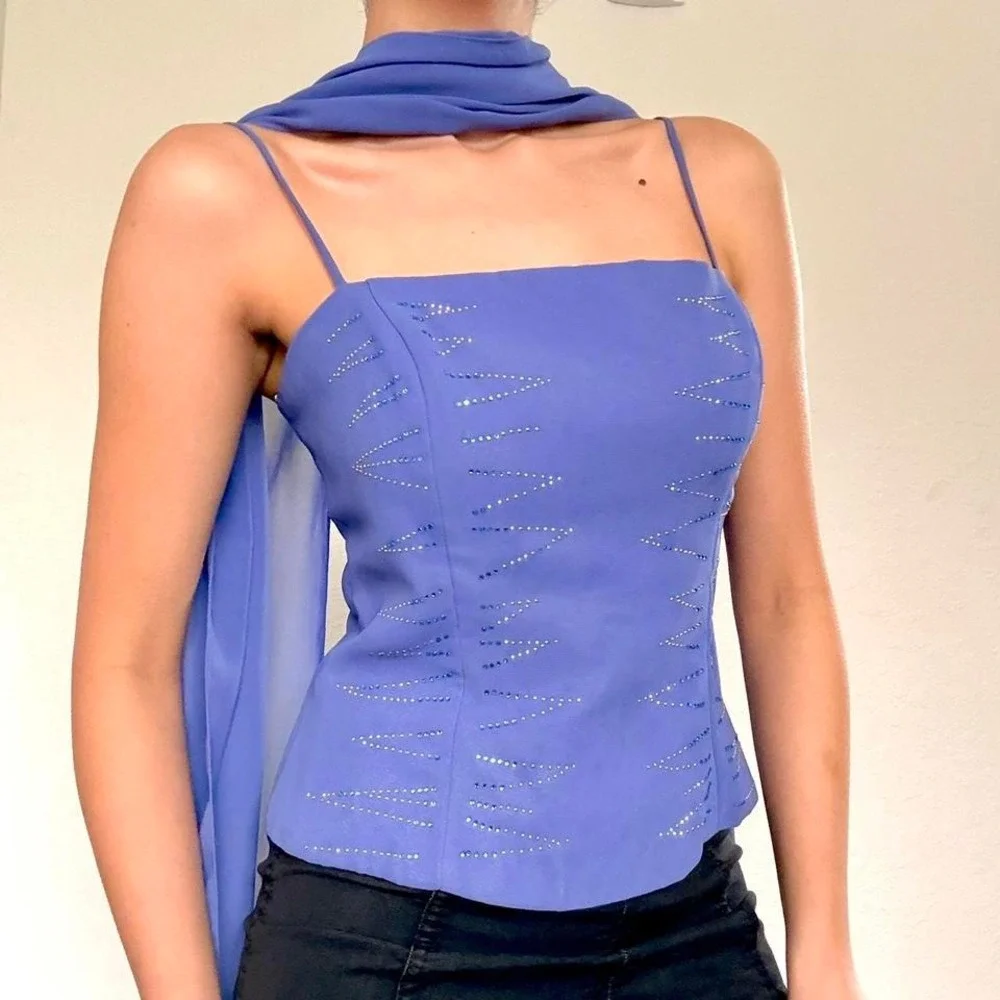 Beaded Blue & Purple Corset Top & Scarf - Picture 1 of 8
